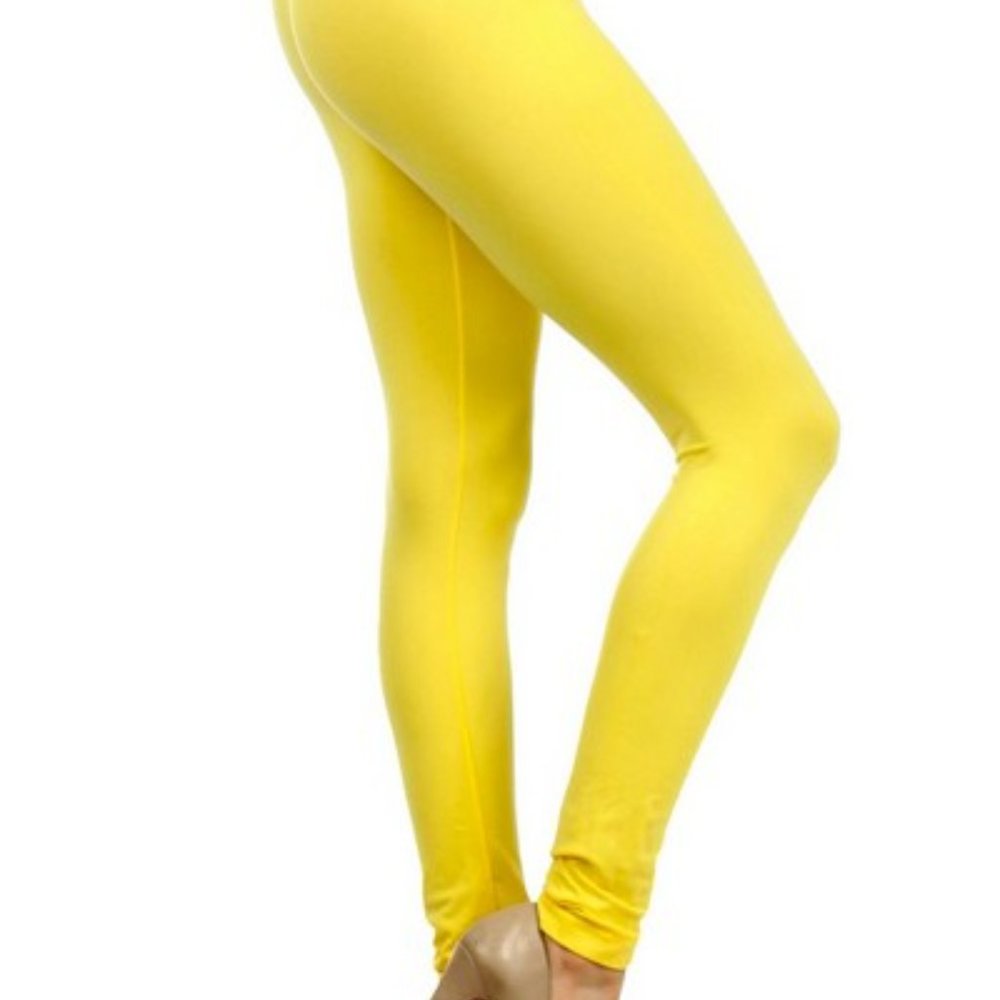 Yelete Brand OS  Bright Yellow Premium Soft Stretch Ankle Nylon Leggings
